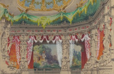 Toneelontwerp voor een ballet: Don Parasol, 1869 door Carlo Ferrario