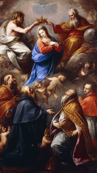De kroning van de Maagd met de heiligen Petrus, Paulus, Ambrosius en Karel Borromeo door Carlo Francesco Nuvolone