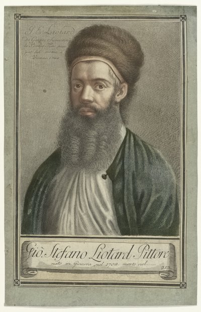 Portret van schilder Jean-Etienne Liotard in Turkse dracht met baard en bontmuts door Carlo Gregori (possibly)