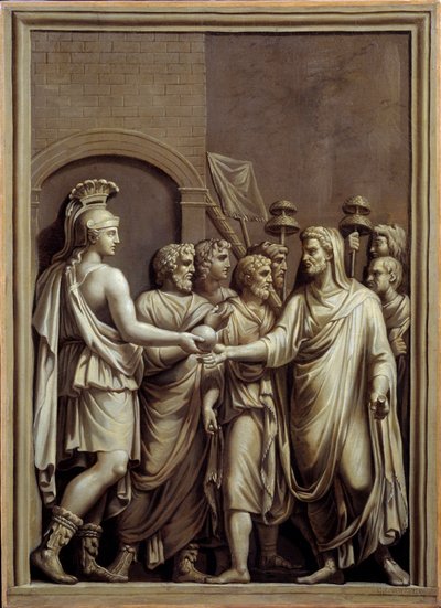 Oud Rome: krijger en man in een toga die een bol uitwisselen door Carlo Labruzzi