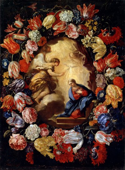 De annunciatie met bloemen, 17e of vroege 18e eeuw door Carlo Maratta
