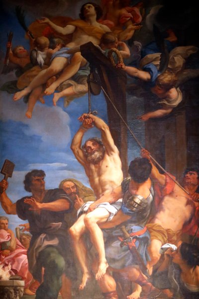 Blasius van Sebaste wordt vereerd als een christelijke heilige en martelaar. Schilderij. Genua. Italië. door Carlo Maratta or Maratti