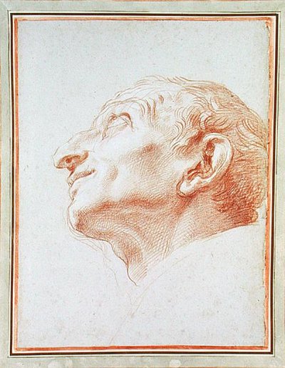 Studie voor het hoofd van St. Charles Borromeo (rode krijt verhoogd met wit op blauw papier) door Carlo Maratta or Maratti