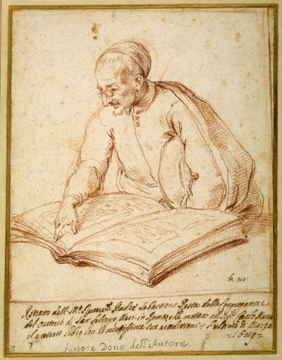 Padre Sebastiano Resta bekijkt een folio met tekeningen door Carlo Maratti