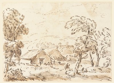 Een Boerenwoning en een Kasteel in Bergachtig Landschap door Carlo Marchionni