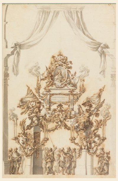 Ontwerp voor een katafalk voor Karel Emanuel III van Sardinië door Carlo Marchionni