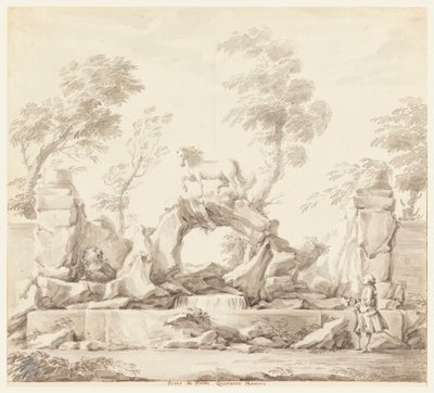 Ontwerp voor een fontein met Pegasus, voor de Villa Albani, Rome door Carlo Marchionni