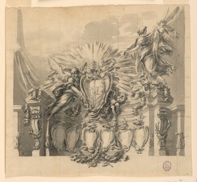 Ontwerp voor de decoratie van de gevel van de Sint-Pietersbasiliek, Rome, voor de heiligverklaring van Giuseppe da Copertino en Jeanne-Françoise de Chantal door Carlo Marchionni