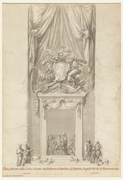 Deur van San Salvatore in Lauro met decoratie voor de begrafenis van koning Frederik August III van Polen, Rome, Italië door Carlo Marchionni