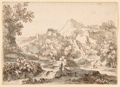 Tekening, Een landschap met stad, 1750-1770 door Carlo Marchionni