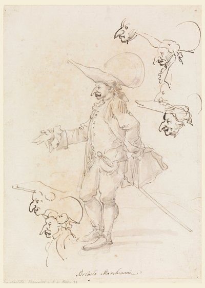 Tekening, karikaturen, ca. 1725-75 door Carlo Marchionni