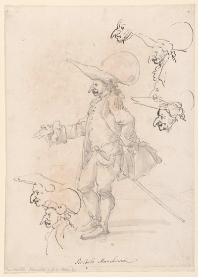 Tekening, karikaturen, ca. 1725-75 door Carlo Marchionni