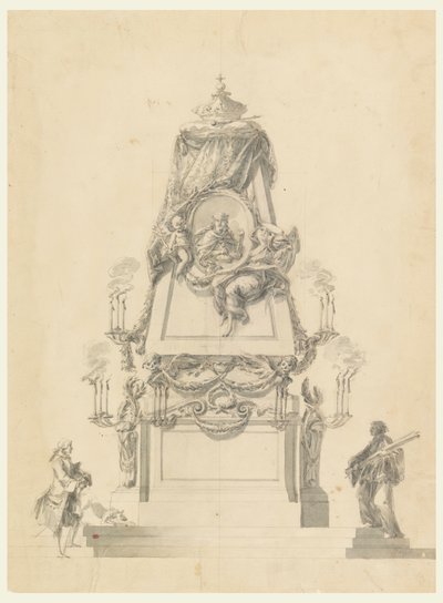 Tekening, Katafalk voor een koning, ca. 1765 door Carlo Marchionni
