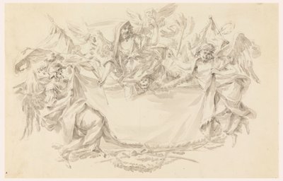 Tekening, Ontwerp voor een doek als plaats voor een inscriptie, 1750-86 door Carlo Marchionni
