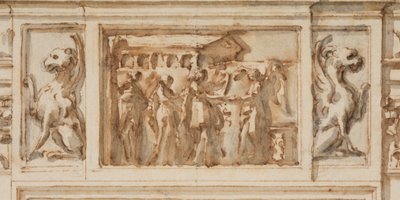 Tekening, Ontwerp voor het Noordportaal, Grote Galerij, Villa Albani, Rome, Italië, 1755-56 door Carlo Marchionni