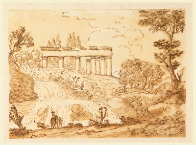 Tekening, Landschap met tempelruïnes, 1770-1786 door Carlo Marchionni