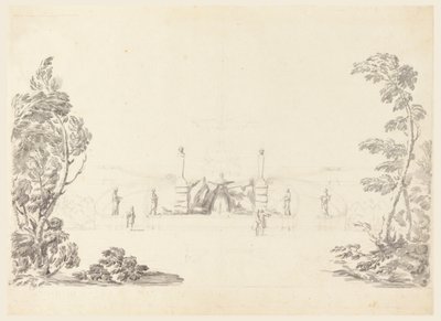 Tekening, Schets voor een fontein in het park, 1740 door Carlo Marchionni