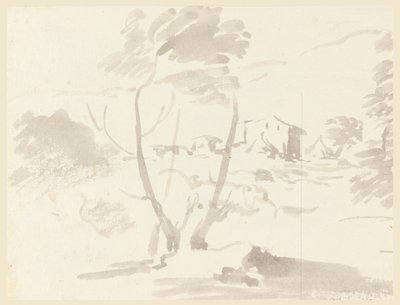 Tekening, Schets van een boom in een landschap, 1760-1780 door Carlo Marchionni