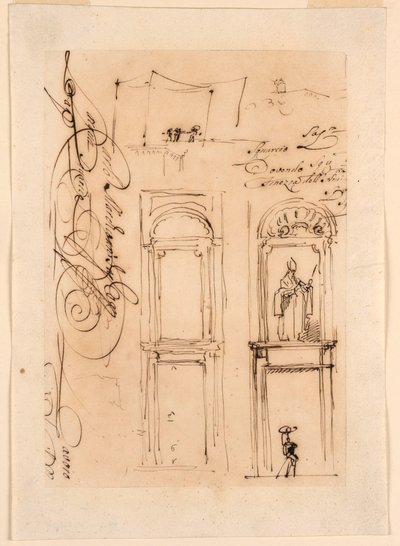 Tekening, schetsen en script, 1765 door Carlo Marchionni
