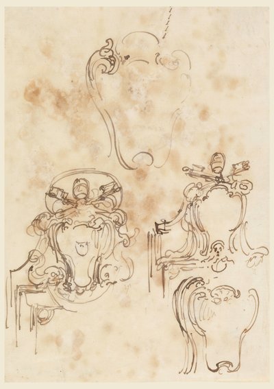 Tekening, Schetsen voor lijsten en wapenschilden, 1758-69 door Carlo Marchionni