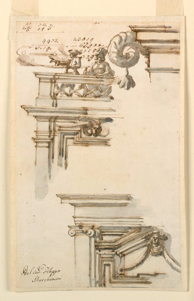 Tekening, twee deurkasten, 1750-75 door Carlo Marchionni