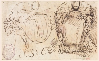 Tekening, Twee wapenschilden voor het wapen van paus Benedictus XIV, 1740-58 door Carlo Marchionni