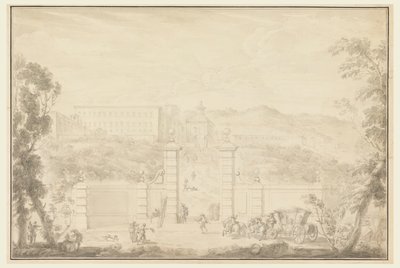 Uitzicht op een klooster dat bezoek ontvangt van belangrijke personen door Carlo Marchionni