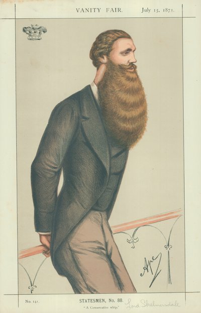 Lord Skelmersdale, Een Conservatieve Whip, 15 juli 1871, Vanity Fair cartoon door Carlo Pellegrini