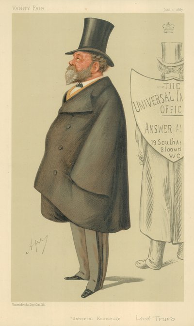 Lord Truro, Universele Kennis, 1 januari 1887, Vanity Fair cartoon door Carlo Pellegrini