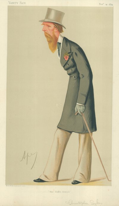 De Heer Christopher Sykes, De Vriend van de Meeuw, 14 november 1874, Vanity Fair cartoon door Carlo Pellegrini