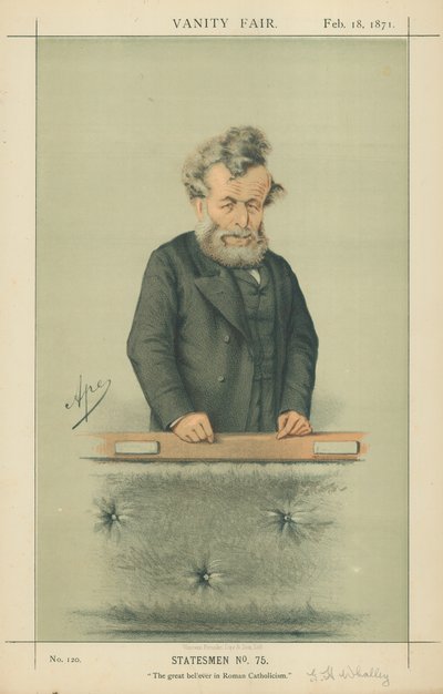 Mr George Hammond Whalley, de grote gelovige in het rooms-katholicisme, 18 februari 1871, Vanity Fair cartoon door Carlo Pellegrini