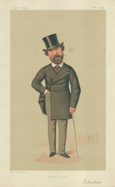 Mr Henry Du Pre Labouchere, Bescheiden zekerheid, 7 november 1874, Vanity Fair cartoon door Carlo Pellegrini
