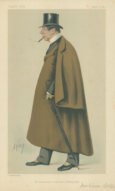 Mr Markham Spofforth, Hij vond de Conservatieve Werkende Man uit, 20 maart 1880, Vanity Fair cartoon door Carlo Pellegrini
