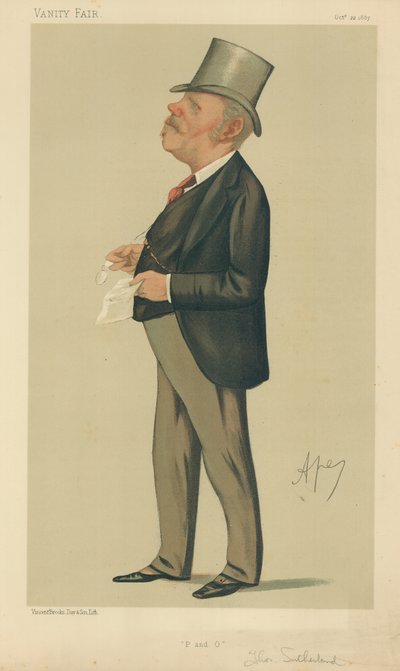 Mr Thomas Sutherland, P und O, 22 oktober 1887, Vanity Fair cartoon door Carlo Pellegrini