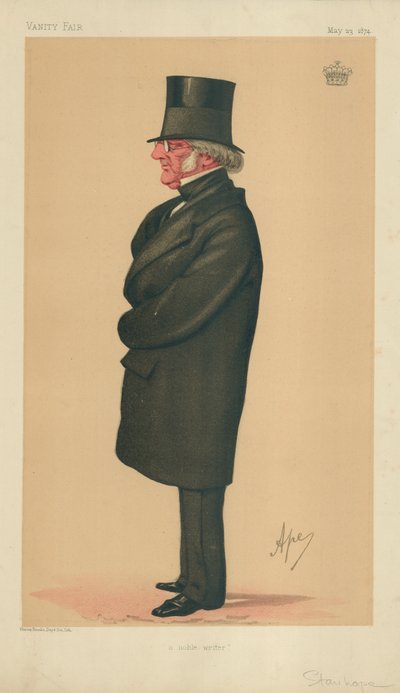 Philip-Henry Stanhope Stanhope, Een Edel Schrijver, 23 mei 1874, Vanity Fair cartoon door Carlo Pellegrini