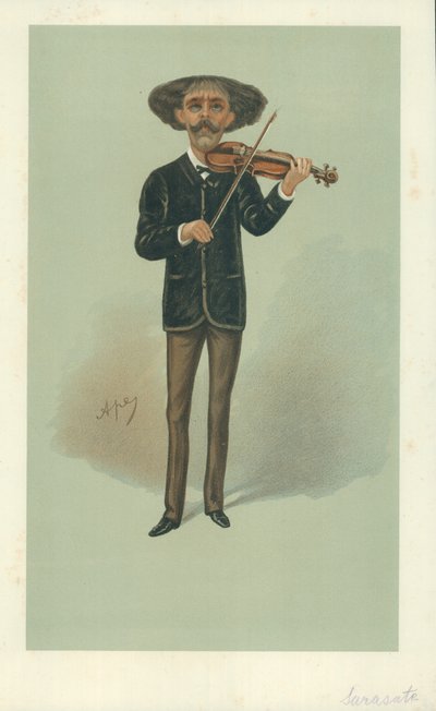 Senor Pablo Martin Meliton Sarasate, 25 mei 1889, Vanity Fair cartoon door Carlo Pellegrini