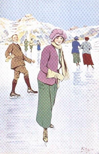Schaatsers op de Baan in Engelberg, Zwitserland door Carlo Pellegrini