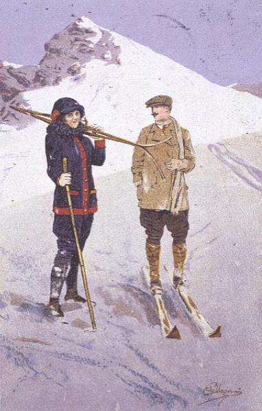 Skiërs bij Adelboden door Carlo Pellegrini
