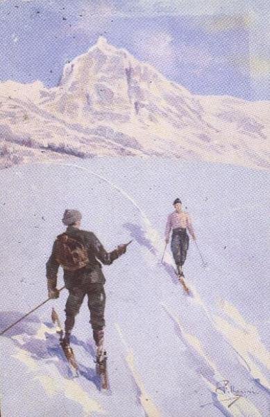 Skiërs op de Mt. Rose, Zwitserland door Carlo Pellegrini