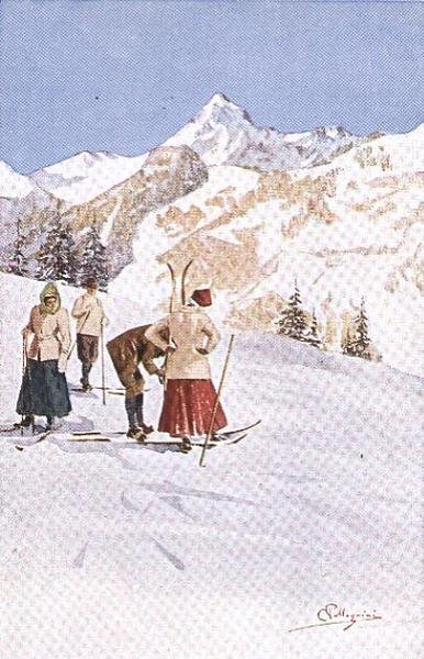 Skiërs pauzeren op de Hellingen door Carlo Pellegrini