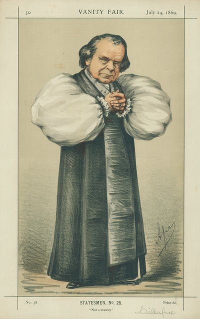 De bisschop van Oxford, geen vechtersbaas, 24 juli 1869, Vanity Fair cartoon door Carlo Pellegrini
