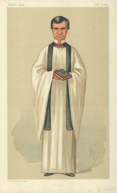 De eerwaarde Henry White, gebeden, 26 december 1874, Vanity Fair cartoon door Carlo Pellegrini