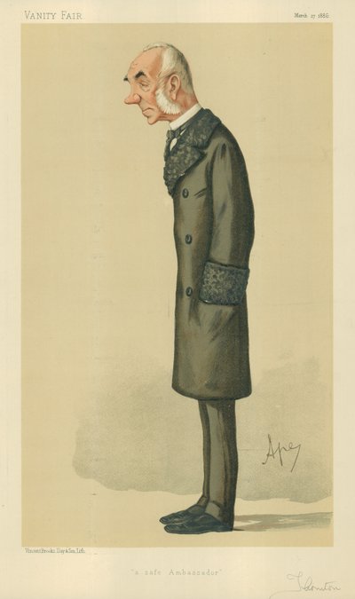 De zeer eerbiedwaardige Sir Edward Thornton, een veilige ambassadeur, 27 maart 1886, Vanity Fair cartoon door Carlo Pellegrini