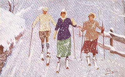 Drie Skiërs in een Sneeuwstorm door Carlo Pellegrini