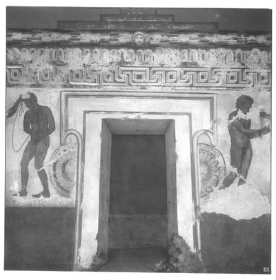 Caile Vipinas, reconstructie van de Etruskische muurschildering in het Francois-graf in Vulci, ca. 320-280 v.Chr. door Carlo Ruspi