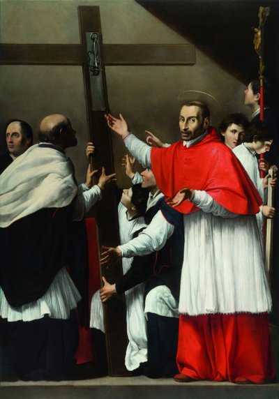 De verheffing van de heilige nagel met Sint Charles Borromeo door Carlo Saraceni