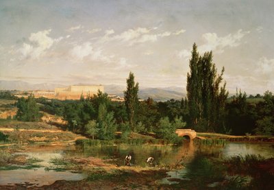 Platteland met een rivier, Manzanares door Carlos de Haes