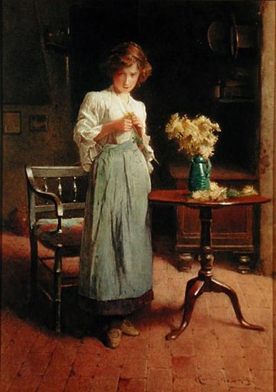 Meisje in een huisje bij een tafel en stoel door Carlton Alfred Smith
