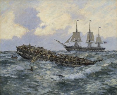 Engagement tussen de Amerikaanse fregat Constitution en H.M.S. Guerriere, 1895 door Carlton Theodore Chapman