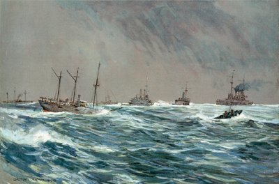 Oorlogsschepen van de Verenigde Staten in stormachtig weer voor de kust van Cuba door Carlton Theodore Chapman